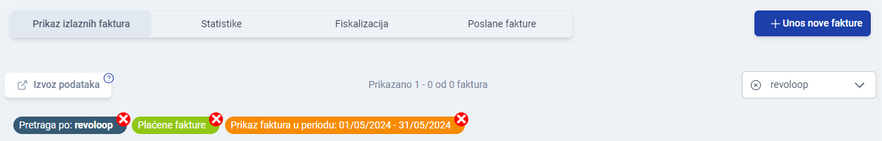 Prikaz filtera statusa faktura